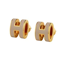 Khuyên Tai Nữ Hermès Mini Pop H Earrings Marron Màu Nâu Vàng