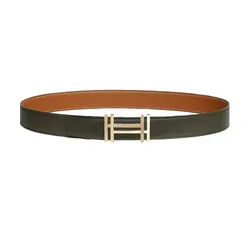 Thắt Lưng Nam Hermès H Au Carre Belt Gold Buckle & Reversible Leather Strap 32mm Màu Xanh Nâu Size 85