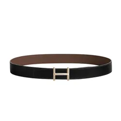 Thắt Lưng Nam Hermès Hisseo Belt Buckle & Reversible Leather Strap 32mm Màu Đen/ Chocolate (Logo Vàng) Size 80