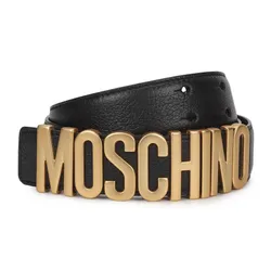 Thắt Lưng Nam Moschino Black Leather Belt With Golden Monogram Buckle Màu Đen Size 70