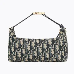 Túi Cầm Tay Nữ Dior Medium Diortravel Nomad Pouch Blue Oblique Jacquard Màu Xanh/Be