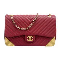 Túi Đeo Chéo Nữ Chanel Red Calfskin Chevron Quilted Rock The Corner Flap Bag Màu Đỏ Vàng
