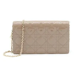 Túi Đeo Chéo Nữ Dior Lady Dior Pouch Patent Calfskin Warm Taupe Crossbody Bag Màu Hồng