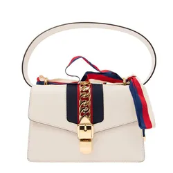 Túi Đeo Chéo Nữ Gucci Sylvie Sherry Line Ribbon Shoulder Bag Leather Màu Trắng