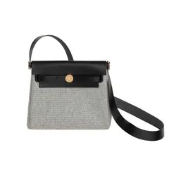 Túi Đeo Chéo Nữ Hermès Herbag Zip 20 Bag Retourne H Viking Canvas Hunter Cowhid Màu Đen Xám