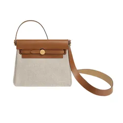 Túi Đeo Chéo Nữ Hermès Herbag Zip 20 Bag Retourne H Viking Canvas Hunter Cowhid Màu Nâu