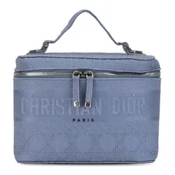 Túi Xách Nữ Dior Cannage Handbag Embroidered Travel Vanity Màu Xanh Blue