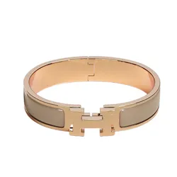 Vòng Đeo Tay Nữ Hermès Clic H Marron Glacé Bracelet Màu Vàng Hồng