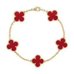 Vòng Đeo Tay Nữ Van Cleef & Arpels Vintage Alhambra Bracelet, 5 Motifs Carnelian VCARD35500 Màu Vàng/Đỏ
