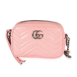 Túi Đeo Chéo Nữ Gucci Pink Leather Mini GG Marmont Crossbody Bag Màu Hồng