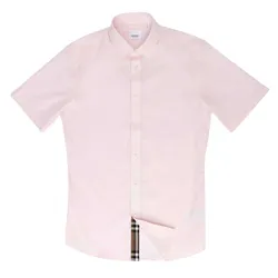 Áo Sơ Mi Cộc Tay Nam Burberry Stretch Cotton Shirt In Light Pink 8084283 Màu Hồng Size S