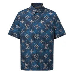 Áo Sơ Mi Cộc Tay Nam Louis Vuitton LV Họa Tiết Monogram 1AHVTZ Màu Xanh Size XS