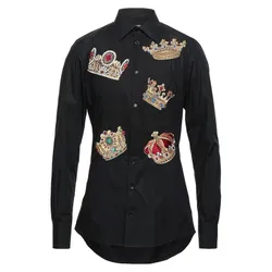 Áo Sơ Mi Nam Dolce & Gabbana D&G Crown Print Fitted Shirt G5GB4Z Màu Đen Họa Tiết Size 40