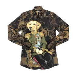 Áo Sơ Mi Nam Dolce & Gabbana D&G Dog Shirt G5EJ0T HP5CS Màu Đen Họa Tiết Size 38