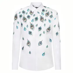 Áo Sơ Mi Nam Dolce & Gabbana D&G Peacock print White G5GB3T HP58V Màu Trắng Họa Tiết Size 41