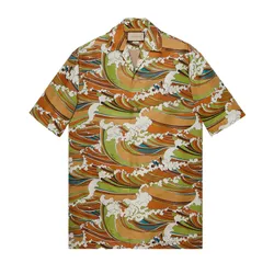 Áo Sơ Mi Nam Gucci Waves Print Fabric Bowling Shirt 739677 ZAMX3 3676 Phối Màu