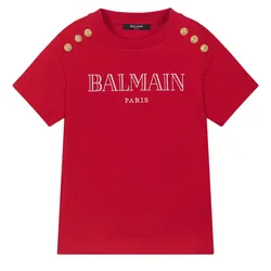 Áo Thun Nữ Balmain Kids Red Embroidered Logo T-Shirt BW8A21 Z0116 511OR Màu Đỏ Size 12Y