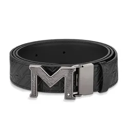 Dây Lưng Nam Montblanc M Buckle Embossed Plain Black Reversible 129447 Màu Đen