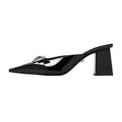 Dép Cao Gót Nữ Versace Medusa Buckle Mid Mules Màu Đen Size 36