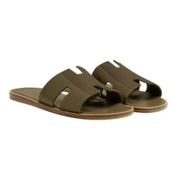 Dép Nam Hermès H222845ZHV1400 Pha Quai Vải Màu Xanh Olive Size 42.5