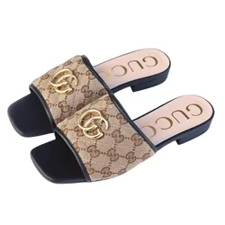 Dép Nữ Gucci GG 619893 Supreme Matelassé Canvas Slide Sandal Màu Nâu Be Size 36