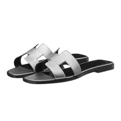Dép Nữ Hermès Oran Sandal Gris Argenté Màu Bạc Size 38