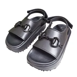 Dép Sandal Nữ Gucci Horsebit Rubber Detail Flat Black Màu Đen Size 38
