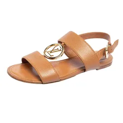 Dép Sandal Nữ Louis Vuitton LV Brown Leather Vedette Slingback Flat Màu Nâu Size 35