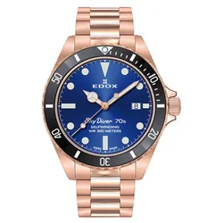 Đồng Hồ Nam Edox Skydiver 70S Date Automatic Blue Dial Watch 80112 37RNM BUI Màu Xanh/ Vàng Hồng