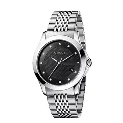Đồng Hồ Nam Gucci YA126405 Black Dial Stainless Steel Strap Watch Màu Đen Bạc