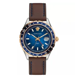 Đồng Hồ Nam Versace Hellenyium GMT Blue Dial Men's Watch V11080017 Màu Nâu/Xanh