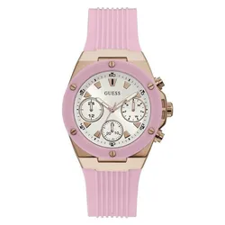 Đồng Hồ Nữ Guess Athena White Dial Pink Rubber Strap Watch For Women GW0030L4 Màu Hồng Vàng