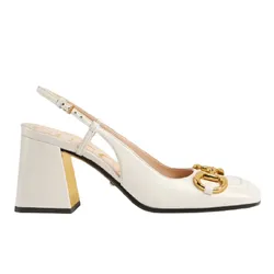 Giày Cao Gót Nữ Gucci Mid Heel Slingback With Horsebit 643892-C9D00-9022 Màu Kem Size 36