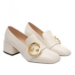 Giày Cao Gót Nữ Gucci Women's Natural Blonde Mid-Heel Pumps Màu Trắng Size 34.5