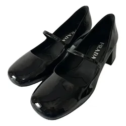 Giày Cao Gót Nữ Prada Leather Ballet Flats Màu Đen Size 35.5