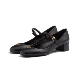 Giày Cao Gót Nữ Prada Nappa Leather Mary Jane Pumps Màu Đen Size 34.5