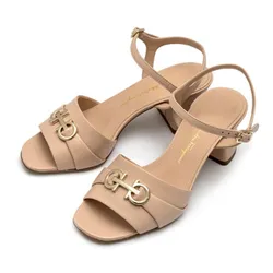 Giày Cao Gót Nữ Salvatore Ferragamo Double Gancini Sandals Màu Be Size 5