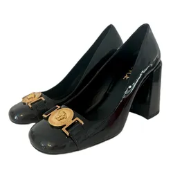 Giày Cao Gót Nữ Versace Square Toe Patent Leather Pumps Màu Đen Size 37