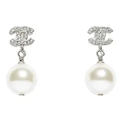 Khuyên Tai Nữ Chanel CC Earrings Silver, Metal Màu Bạc Trắng