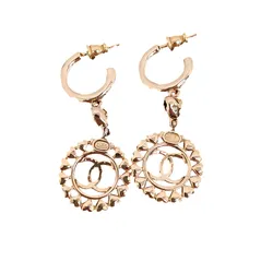 Khuyên Tai Nữ Chanel Logo Heart Drop Earrings Màu Vàng Hồng