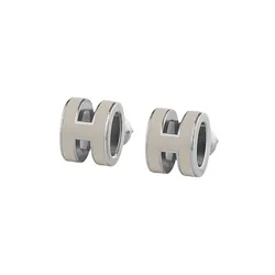 Khuyên Tai Nữ Hermès Mini Pop H Earrings Marron Glacé Màu Bạc - Nâu