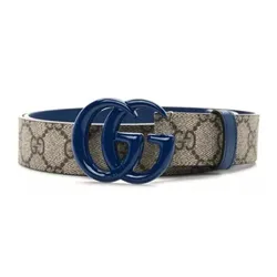 Thắt Lưng Gucci GG Supreme Monogram Calfskin Enamel Double G Belt Màu Xám/Xanh Size 75