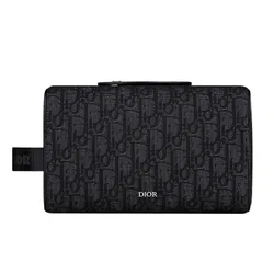 Túi Cầm Tay Dior Lingot Fabric Cow Leather Patchwork Storage Bag Clutch Toiletry Bag Màu Đen