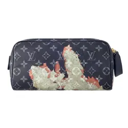 Túi Cầm Tay Nam Louis Vuitton LV Monogram Bleach Dopp Kit Toilet Pouch Màu Xanh Navy