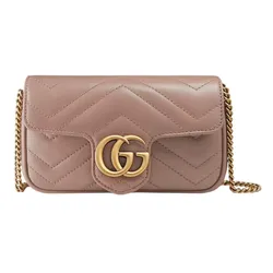 Túi Đeo Chéo Nữ Gucci GG Marmont Matelassé Leather Super Mini Bag Màu Hồng Nhạt