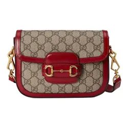 Túi Đeo Chéo Nữ Gucci Horsebit 1955 Canvas With Leather Saddle Crossbody Bag Mini Ebony/Red Màu Nâu Đỏ