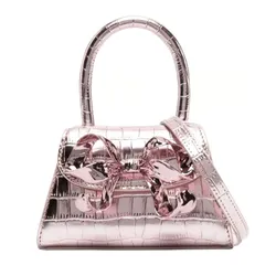 Túi Xách Tay Nữ Self-Portrait Metallic Crocodile-Effect Bow Bag Màu Hồng