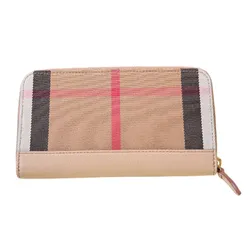 Ví Nữ Burberry Nova Check Leather Long Zip Around Wallet Beige 2918 Màu Be Kẻ