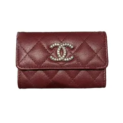 Ví Nữ Chanel CC Logo Quilted Wallet Màu Đỏ Đô