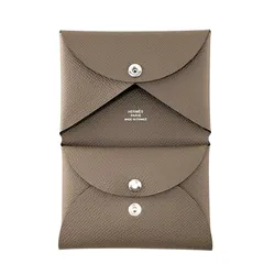 Ví Nữ Hermès Calvi Duo Epsom Leather Etoupe Greige Brown Card Coin Case Purse Mini Wallet H083035CK Màu Nâu Xám